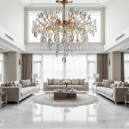 Křišťálový lustr PALERMO Eleganza 5xE14, Průměr 50cm, Zlatý