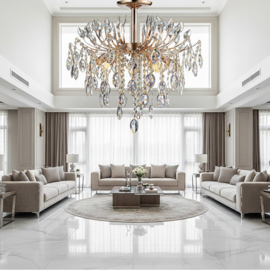 Křišťálový lustr PALERMO Eleganza 5xE14, Průměr 50cm, Zlatý