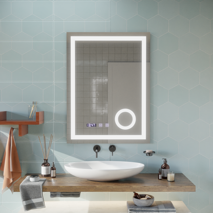 LED dotykové zrcátko NIVERA odmlžovací systém, hodiny a teplota 60x80 cm Kosmetická lupa Zrcadla Korman S Výchozí název Alessandro Design
