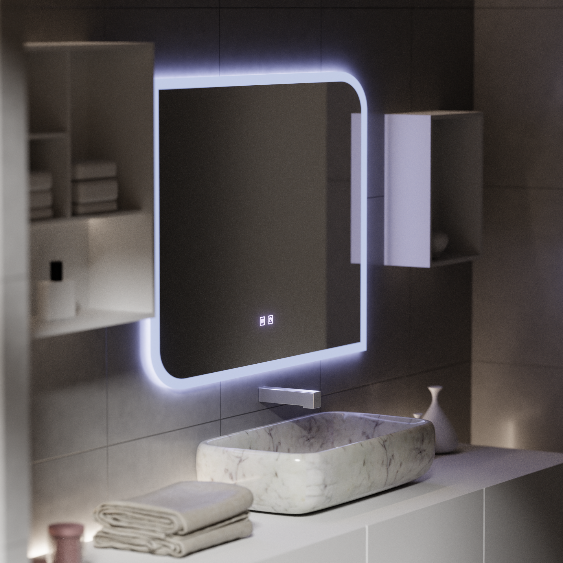 CLARIVO LED zrcadlo obdélníkové, 80X60cm, dotykové, Demister System Zrcadla Korman E Výchozí název Alessandro Design