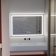 Obdélníkové LED zrcadlo 120x80cm Vérité MotionGlow Marcello, odmlžovací systém, hodiny a teploměr, stmívatelná zrcátka Marcello Výchozí název Alessandro Design