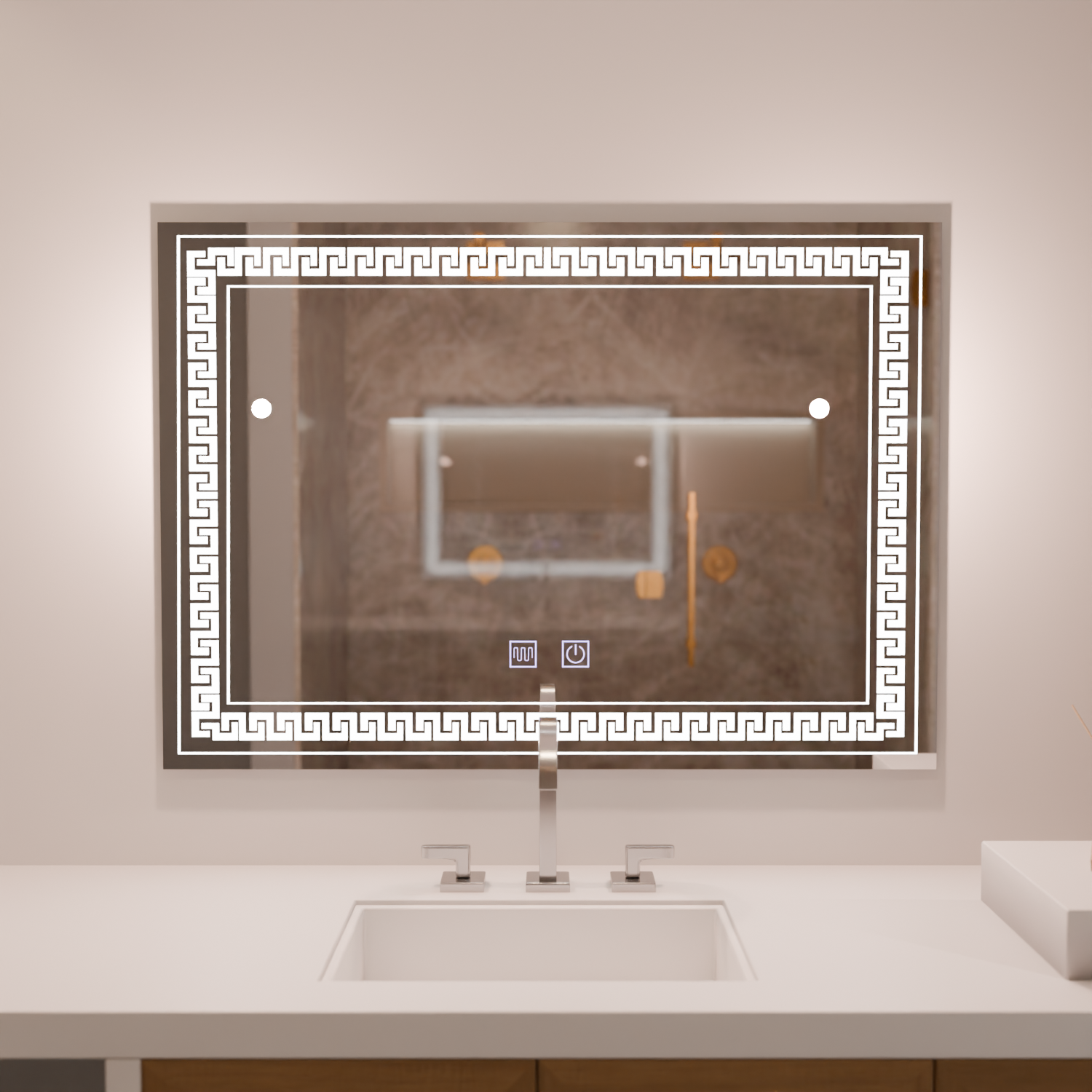 Obdélníkové LED zrcadlo 80x60 Touch Volta Systém odmlžování Zrcadla Korman E Výchozí název Alessandro Design