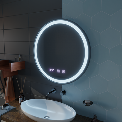 LED dotykové zrcátko NOVARA Demister System, Clock and Temperature 80 cm Černý rám broušená zrcadla Korman S Výchozí název Alessandro Design
