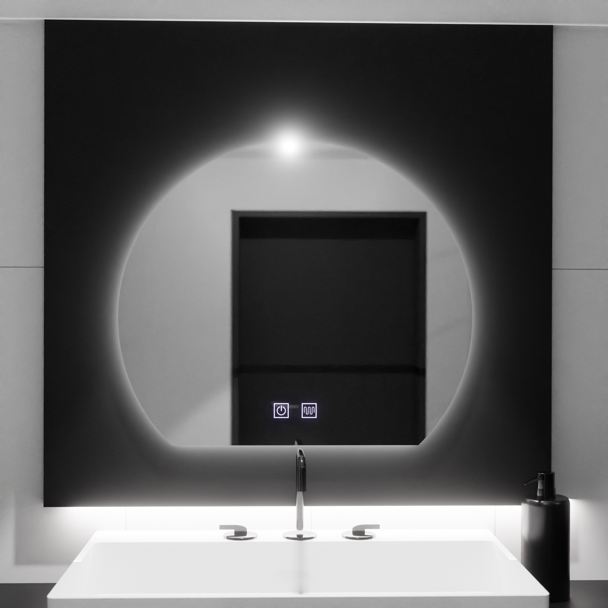 Půlměsícové LED zrcadlo, 60x54, Soluna Touch, Demister System, Stmívatelné zrcátka Korman E Výchozí název Alessandro Design