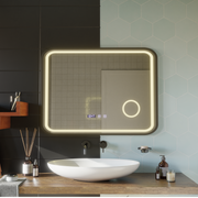 LED Touch Bernd Systém odmlžování zrcadla, hodiny a teplota 80x60 cm Černý rám kartáčovaná kosmetická lupa zrcátka Korman S Výchozí název Alessandro Design