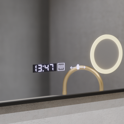 Oglinda LED Senzor MotionGlow Francesca 60x80 cm Lumina Calda/Rece/Neutra Dimabila Rama Negru Brushed Sistem Dezaburire Termometru Ceas Colectia Marcello Funghi Oglinzi Marcello Default Title Alessandro Design