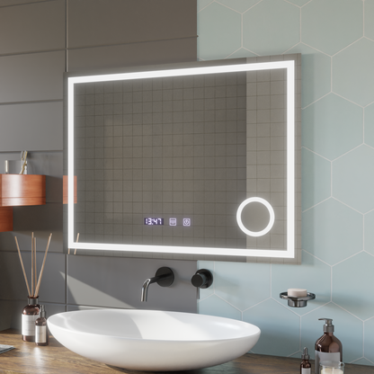 LED dotykové zrcátko NIVERA odmlžovací systém, hodiny a teplota 80x60 cm Kosmetická lupa Zrcadla Korman S Výchozí název Alessandro Design