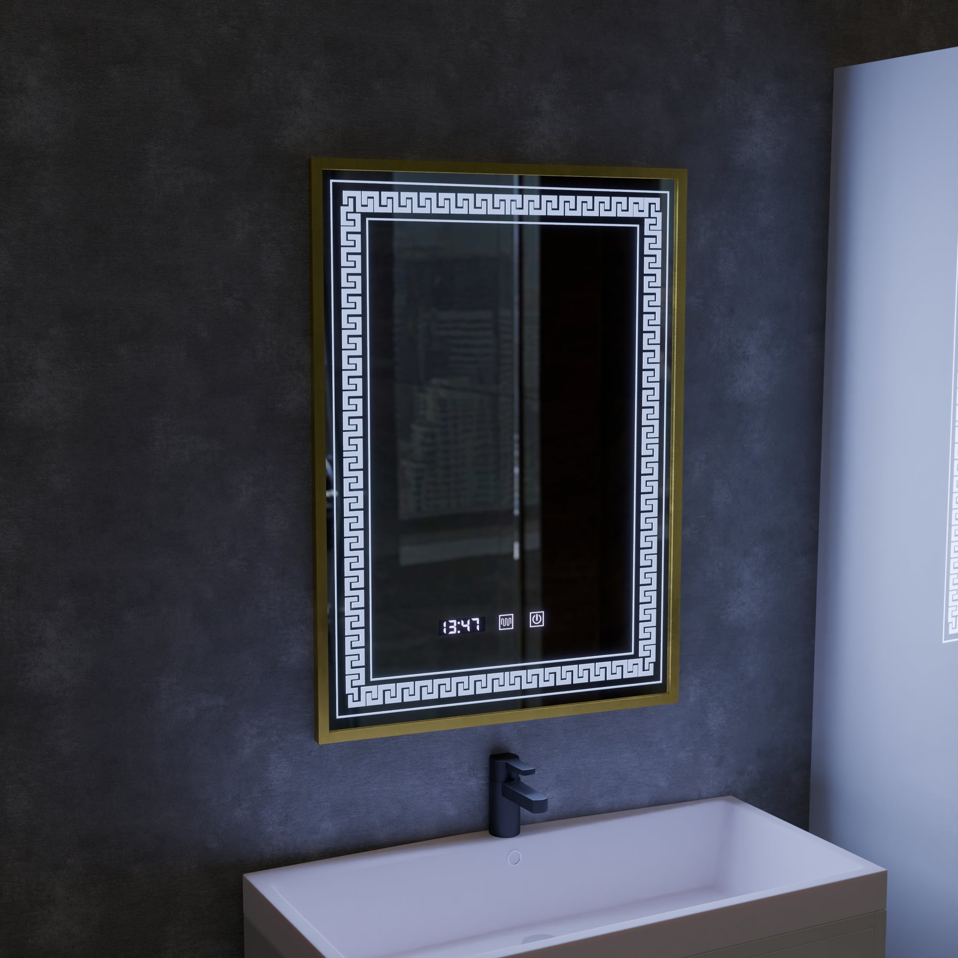 Zrcadlo LED Touch Bruno Demister System, hodiny a teplota 60x80 cm Rám z kartáčovaného zlata, S84/60X80 Zrcadla Korman S Výchozí název Alessandro Design