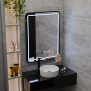 Zrcadlo LED Touch Systém odmlžování LUCIDA, hodiny a teplota 50x70 cm Rám Černá kartáčovaná zrcadla Korman S Výchozí název Alessandro Design