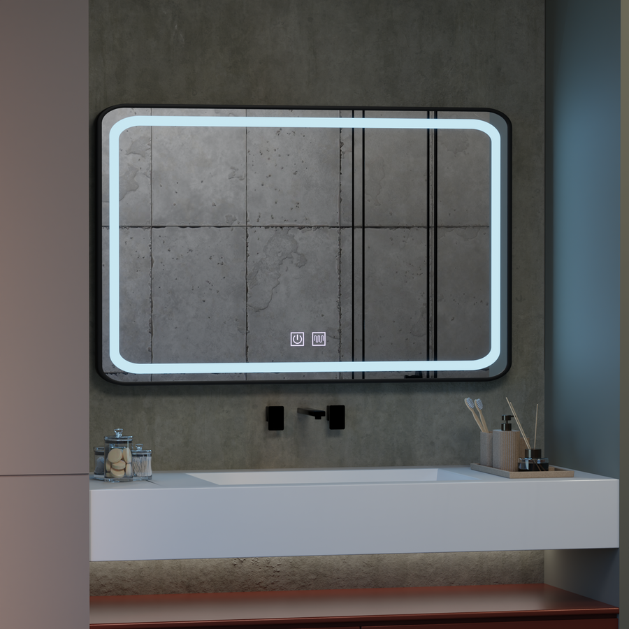 Obdélníkové LED zrcadlo 100x65cm EDGE Touch Demister System, černý rám zrcadla Korman E Výchozí název Alessandro Design