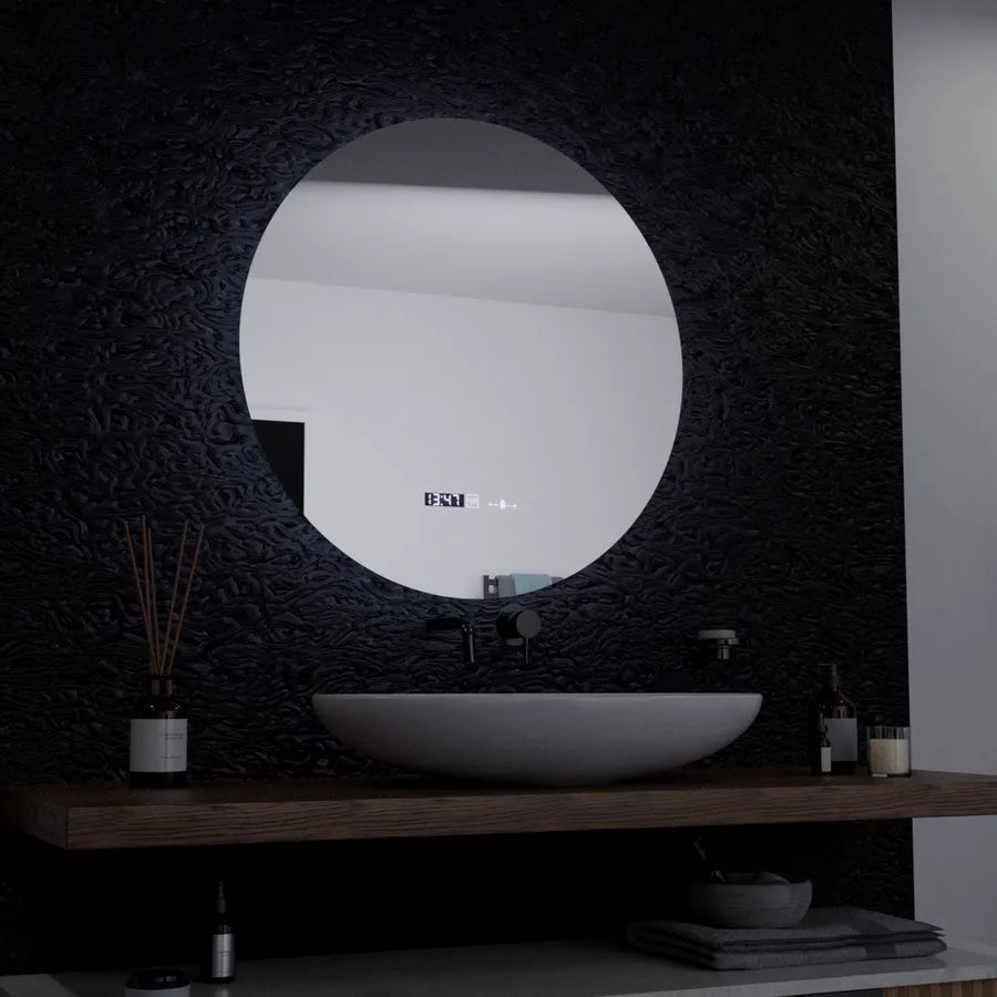 LED kulaté zrcadlo, 60 cm, Serenite MotionGlow Marcello, systém odmlžování, hodiny a teploměr, stmívatelná zrcátka Marcello Výchozí název Alessandro Design
