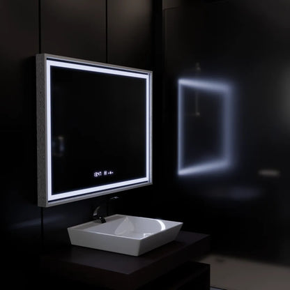 Obdélníkové LED zrcadlo, 80x60cm, Verite Imperial Silver Motion Glow Marcello, systém odmlžování, hodiny a teploměr, stmívatelná zrcátka Marcello Výchozí název Alessandro Design