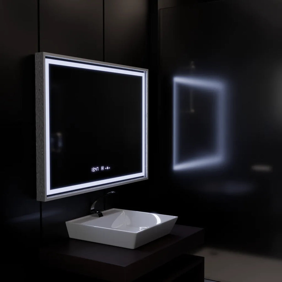 Obdélníkové LED zrcadlo, 120x80cm, Verite Imperial Silver Motion Glow Marcello, systém odmlžování, hodiny a teploměr, stmívatelná zrcátka Marcello Výchozí název Alessandro Design