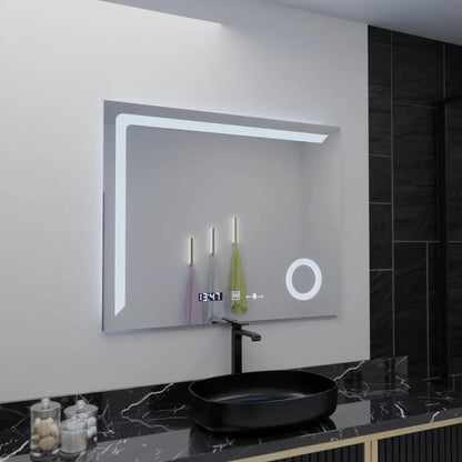 Obdélníkové LED zrcadlo, 100x80cm, Precision MotionGlow Marcello, Systém odmlžování, Hodiny & Teploměr, Kosmetická lupa, Stmívatelná zrcátka Marcello Výchozí název Alessandro Design