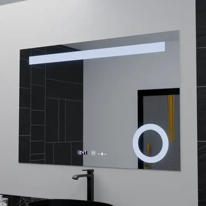 Obdélníkové LED zrcadlo, 80x60cm, ABSOLU MotionGlow Marcello, systém odmlžování, hodiny a teploměr, kosmetická lupa, stmívatelná zrcátka Marcello Výchozí název Alessandro Design