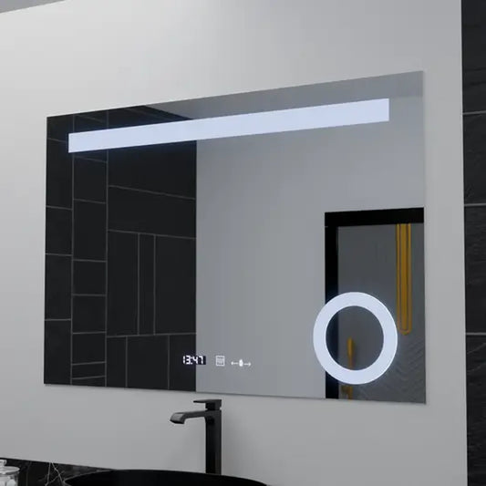 Obdélníkové LED zrcadlo, 80x60cm, ABSOLU MotionGlow Marcello, systém odmlžování, hodiny a teploměr, kosmetická lupa, stmívatelná zrcátka Marcello Výchozí název Alessandro Design