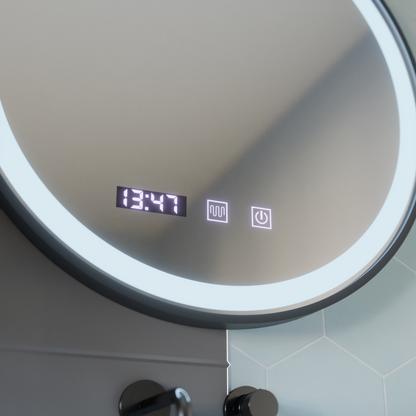 LED dotykové zrcátko NOVARA odmlžovací systém, hodiny a teplota 70 cm Černý rám broušená zrcátka Korman S Výchozí název Alessandro Design