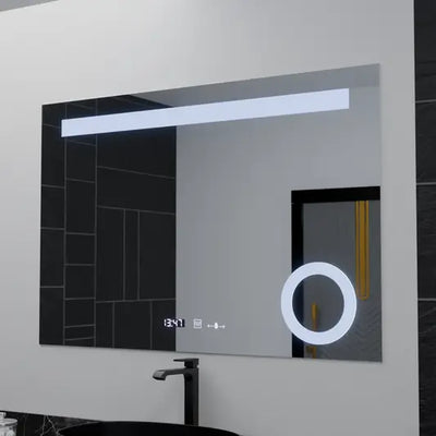Obdélníkové LED zrcadlo, 100x75cm, ABSOLU MotionGlow Marcello, Demister System, Hodiny & Teploměr, Kosmetická lupa, Stmívatelné