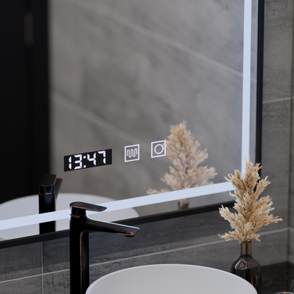 Zrcadlo LED Touch Systém odmlžování LUCIDA, hodiny a teplota 50x70 cm Rám Černá kartáčovaná zrcadla Korman S Výchozí název Alessandro Design