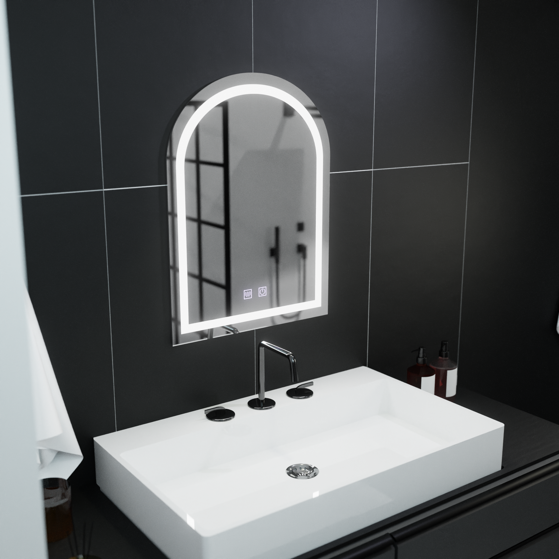 Obloukové LED zrcadlo 60x80cm, Arco Touch, Demister System, Stmívatelná zrcátka Korman E Výchozí název Alessandro Design