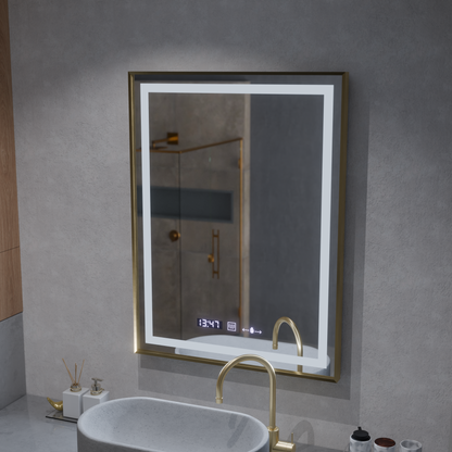 Obdélníkové LED zrcadlo, 60x80 cm, Verite Royale Gold MotionGlow Marcello, systém odmlžování, hodiny a teploměr, stmívatelná zrcátka Marcello Výchozí název Alessandro Design