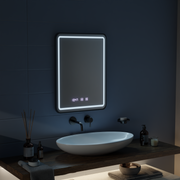 Zrcadlo LED Touch Systém odmlžování LUCIDA, hodiny a teplota 60x80 cm Rám Černá kartáčovaná zrcadla Korman S Výchozí název Alessandro Design
