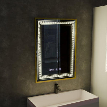 Zrcadlo LED Touch Bruno Demister System, hodiny a teplota 60x80 cm Rám z kartáčovaného zlata, S84/60X80 Zrcadla Korman S Výchozí název Alessandro Design