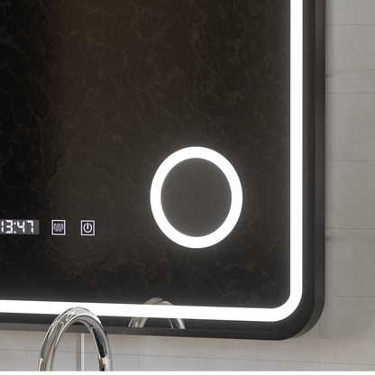 Ulrich LED Touch Mirror De-fogging System, Clock and Temperature 75x90 cm Černý rám Kartáčovaná kosmetická lupa Zrcadla Korman S Výchozí název Alessandro Design
