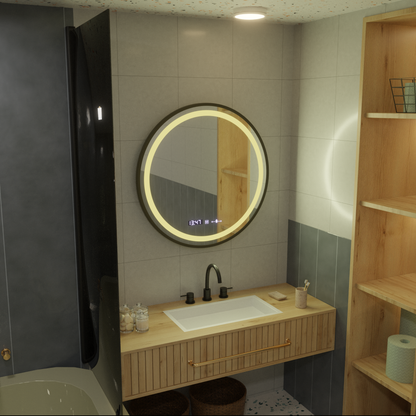 LED kulaté zrcadlo, 100 cm, Celeste Majesté Noir MotionGlow Marcello, systém odmlžování, hodiny a teploměr, stmívatelná zrcátka Marcello Výchozí název Alessandro Design