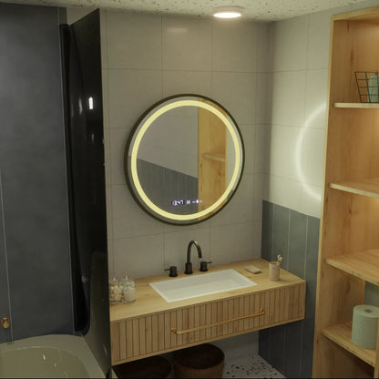 LED kulaté zrcadlo, 60 cm, Celeste Majeste Noir Eleve MotionGlow Marcello, systém odmlžování, hodiny a teploměr, stmívatelná zrcátka Marcello Výchozí název Alessandro Design