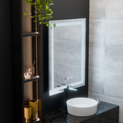 Obdélníkové LED zrcadlo, 75x90cm, Verite MotionGlow Marcello, Demister System, Hodiny a teploměr, Stmívatelná zrcátka Marcello Výchozí název Alessandro Design