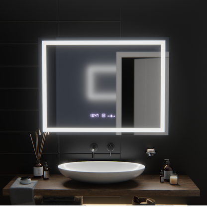 Obdélníkové zrcadlo LED, 100 x 75 cm, Verite MotionGlow Marcello, systém odmlžování, hodiny a teploměr, stmívatelná zrcadla Marcello Výchozí název Alessandro Design