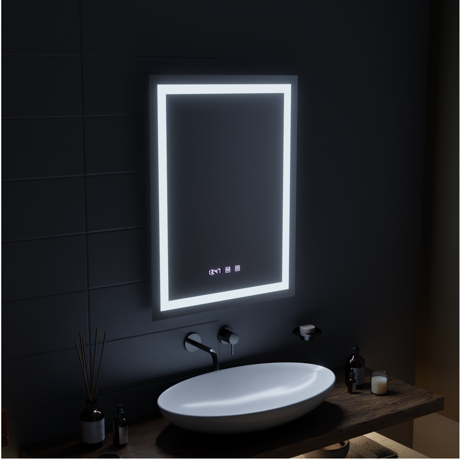 MODENA LED Touch Mirror Odmlžovací systém, hodiny a teplota 60x80 cm Korman S Mirrors Výchozí název Alessandro Design