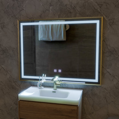 RAYNA dotykové LED zrcadlo, 80x60 cm, funkce odmlžování, kartáčovaný zlatý rám zrcadla Korman E Výchozí název Alessandro Design