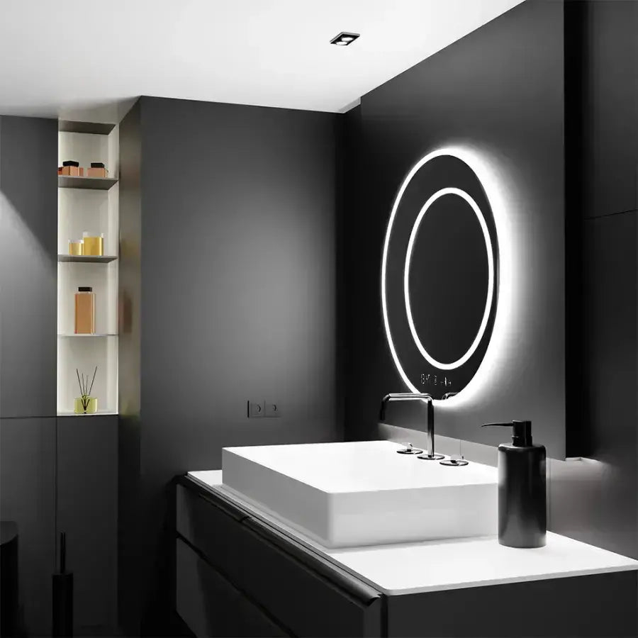 Kulaté LED zrcadlo, 60 cm, July Touch Marcello, Systém odmlžování, Hodiny a teploměr, Dimabila Zrcadla Marcello Výchozí název Alessandro Design