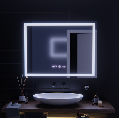 Obdélníkové zrcadlo LED, 100 x 75 cm, Verite MotionGlow Marcello, systém odmlžování, hodiny a teploměr, stmívatelná zrcadla Marcello Výchozí název Alessandro Design