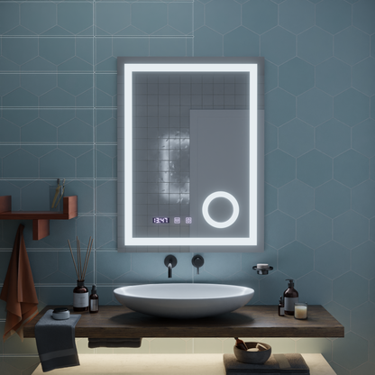 LED dotykové zrcátko NIVERA odmlžovací systém, hodiny a teplota 60x80 cm Kosmetická lupa Zrcadla Korman S Výchozí název Alessandro Design
