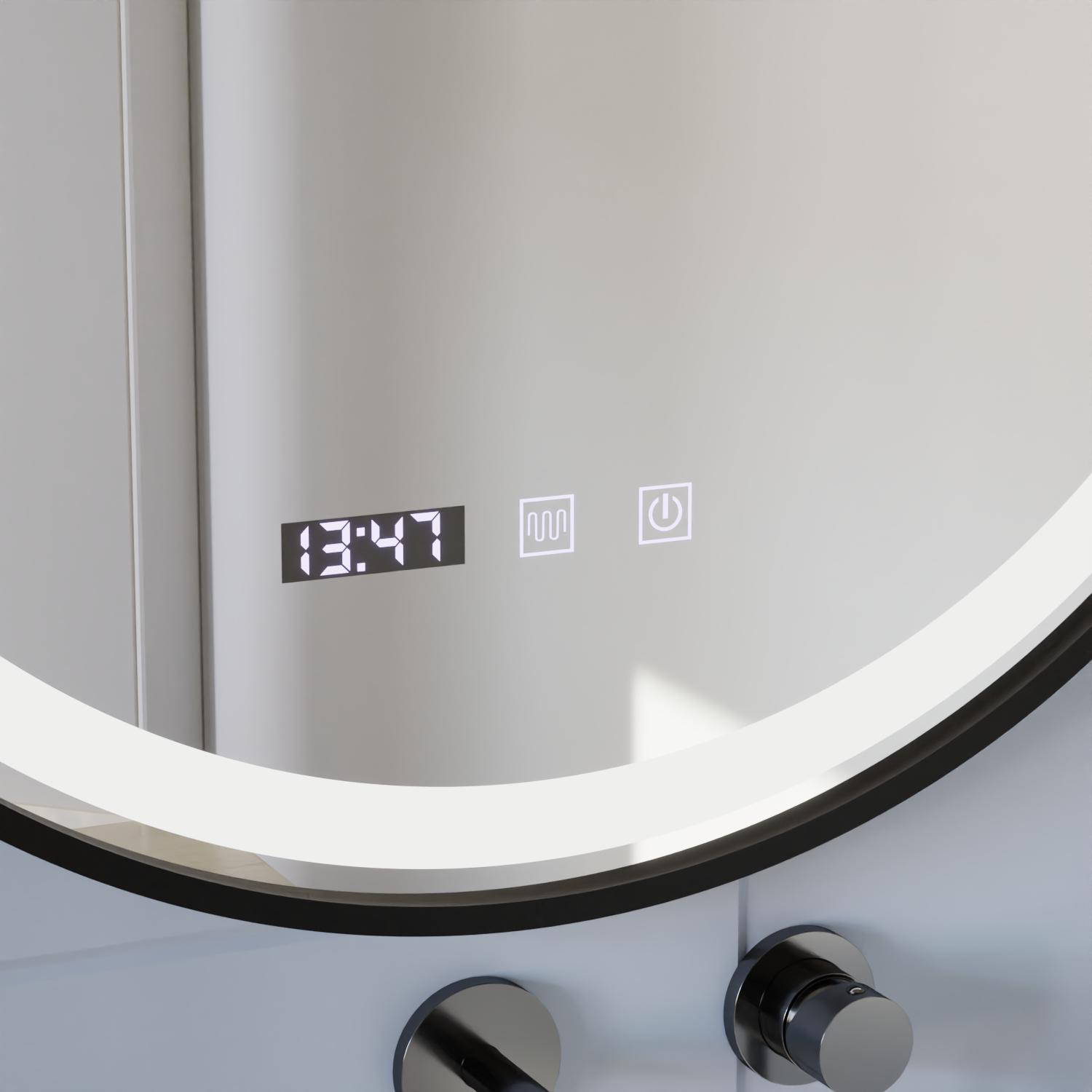 LED dotykové zrcátko NOVARA odmlžovací systém, hodiny a teplota 50 cm Černý rám broušená zrcátka Korman S Výchozí název Alessandro Design