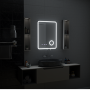 Ulrich LED Touch Mirror De-fogging System, Clock and Temperature 75x90 cm Černý rám Kartáčovaná kosmetická lupa Zrcadla Korman S Výchozí název Alessandro Design