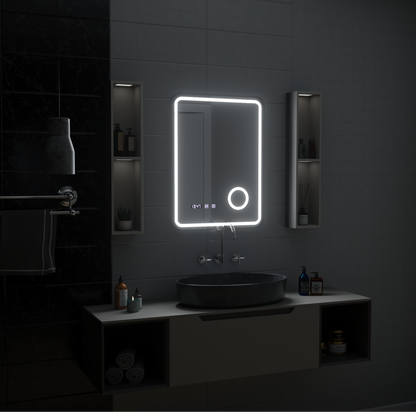 Ulrich LED Touch Mirror De-fogging System, Clock and Temperature 75x90 cm Černý rám Kartáčovaná kosmetická lupa Zrcadla Korman S Výchozí název Alessandro Design