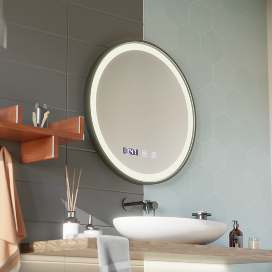 LED dotykové zrcátko NOVARA Demister System, Clock and Temperature 80 cm Černý rám broušená zrcadla Korman S Výchozí název Alessandro Design
