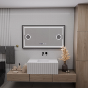 LED zrcadlo MotionGlow Domingo Senzor s funkcí odmlžování Teploměr Hodiny 120x65 cm Studené/Teplé/Neutrální světlo Stmívatelné, Rám kartáčovaný černý, kolekce Marcello Funghi