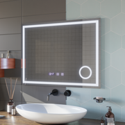 LED dotykové zrcátko NIVERA odmlžovací systém, hodiny a teplota 80x60 cm Kosmetická lupa Zrcadla Korman S Výchozí název Alessandro Design