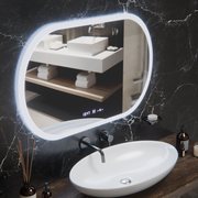 Oválné LED zrcadlo, 80x50cm, Altera Marcello MotionGlow senzor, odmlžovací systém, hodiny a teploměr, stmívatelná Marcello zrcadla Výchozí název Alessandro Design