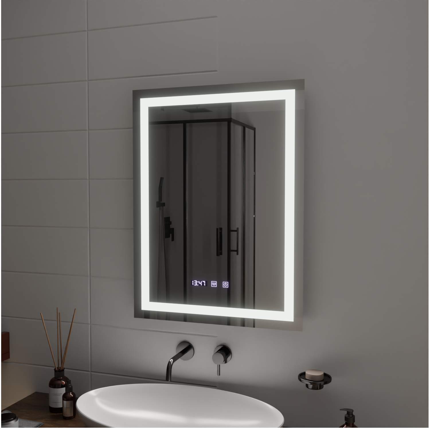 MODENA LED Touch Mirror Odmlžovací systém, hodiny a teplota 60x80 cm Korman S Mirrors Výchozí název Alessandro Design