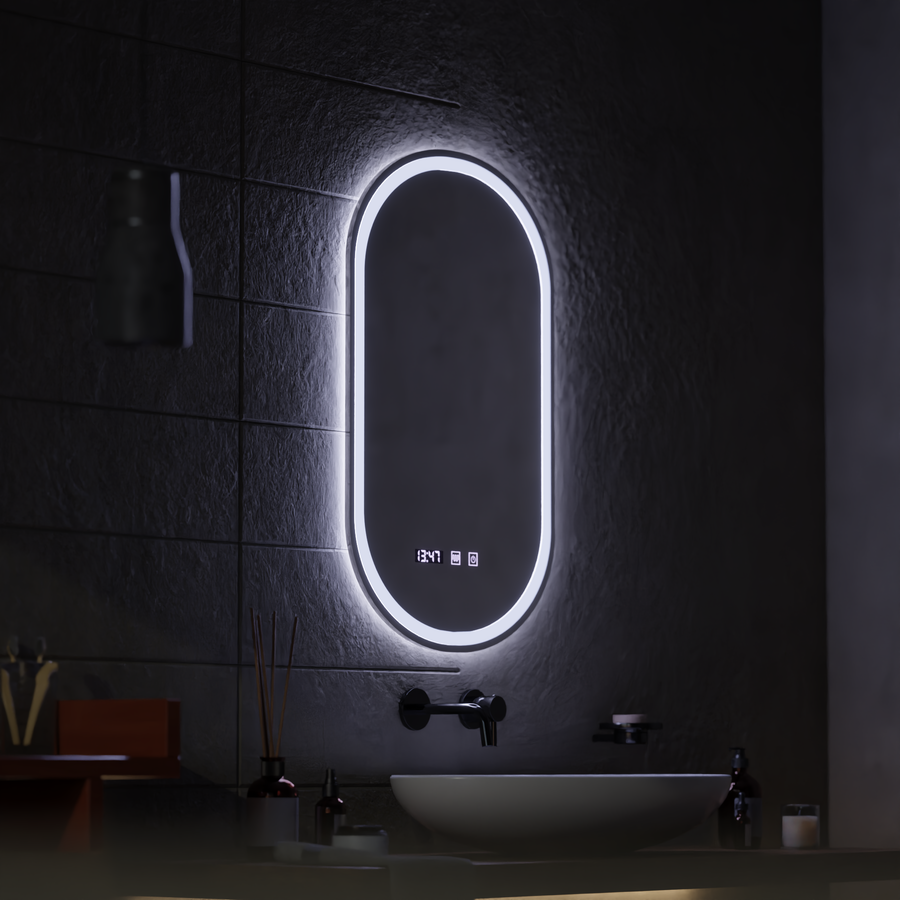 LED dotykové zrcadlo ONIRA Systém odmlžování, hodiny a teplota 50x80 cm Zrcadla Korman S Výchozí název Alessandro Design
