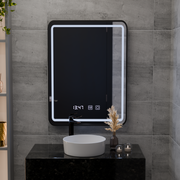 Zrcadlo LED Touch Systém odmlžování LUCIDA, hodiny a teplota 50x70 cm Rám Černá kartáčovaná zrcadla Korman S Výchozí název Alessandro Design