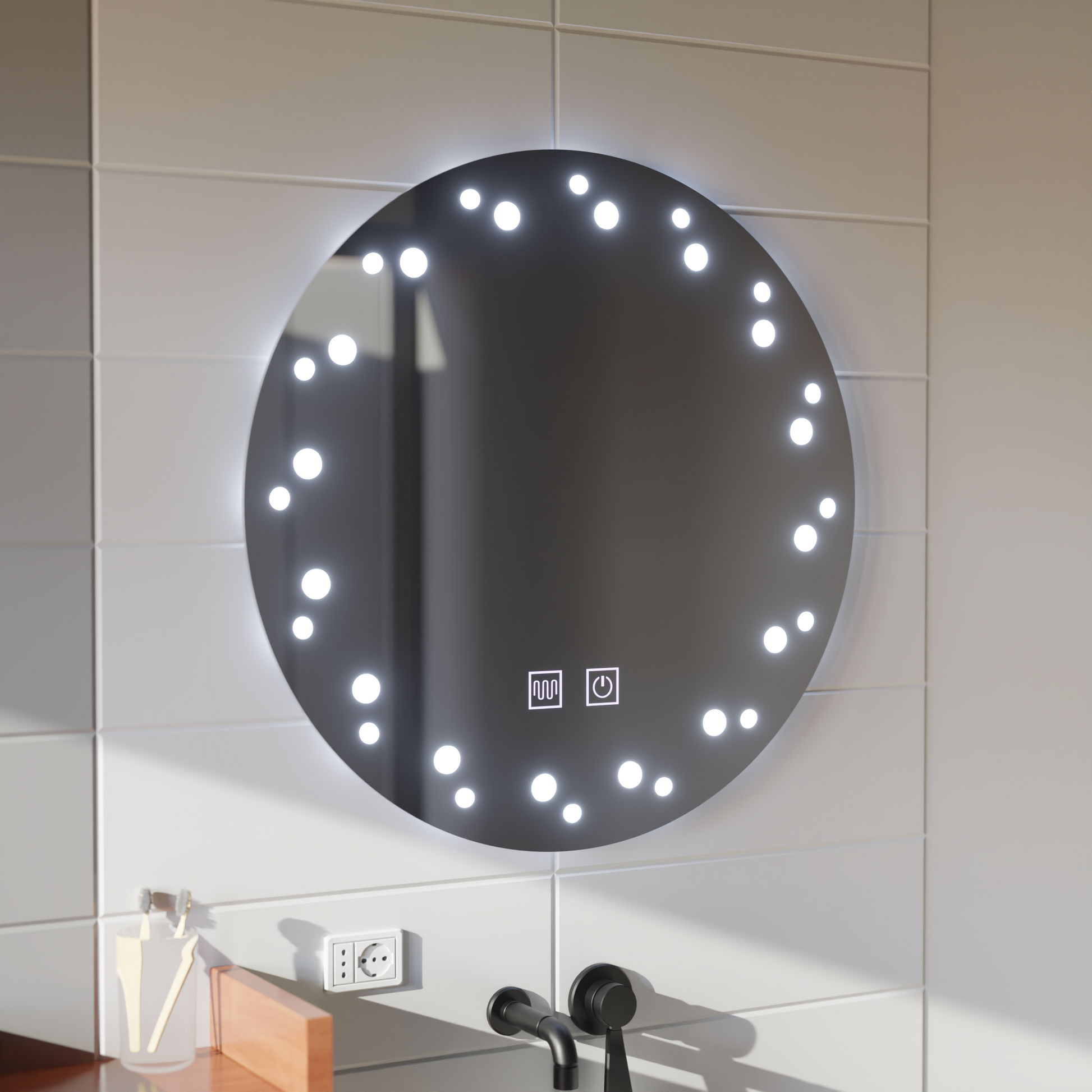 Dotykové zrcadlo LED Ivory, Demister System, Průměr 60 cm, Studené světlo 6000K Korman Mirrors E Výchozí název Alessandro Design