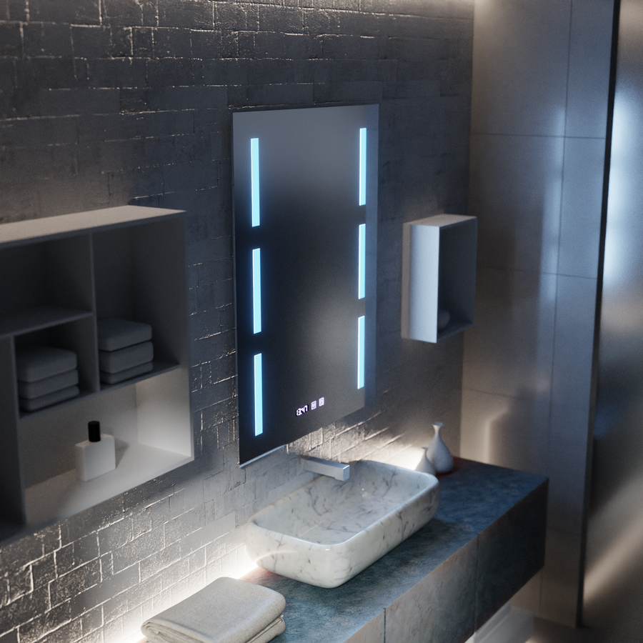 Zrcadlo LED Touch Erich S86/60X80 Systém odmlžování, hodiny a teplota 60x80 cm Zrcadla Korman S Výchozí název Alessandro Design