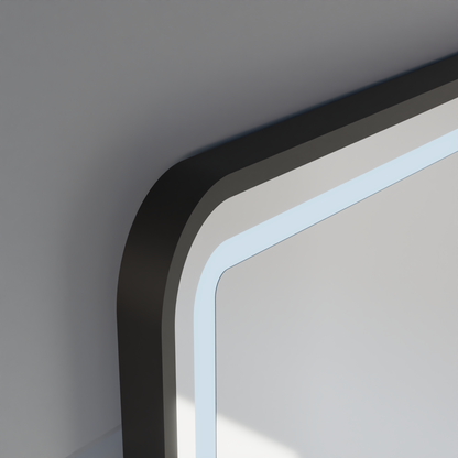 Zrcadlo LED Touch Systém odmlžování LUCIDA, hodiny a teplota 60x80 cm Rám Černá kartáčovaná zrcadla Korman S Výchozí název Alessandro Design